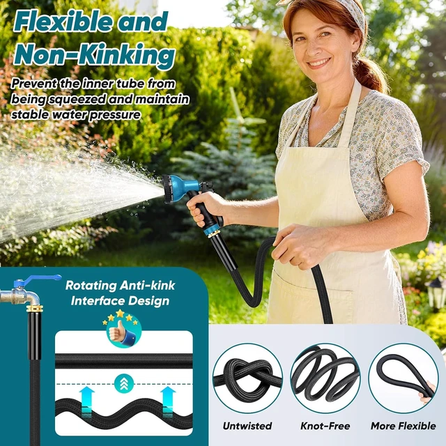 Alt view image 4 of 7 - 100FT Non-Expanding Lightweight Flexible Garden HoseBlack