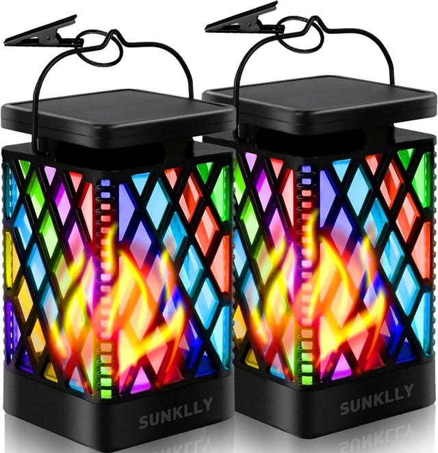 Main image of Hanging Solar Lanterns Color Changing & Fixed 9 Modes Waterproof Outdoor Lights, Flickering Flame Camping Lanterns for Garden, Patio, Pathway (2 Pack)