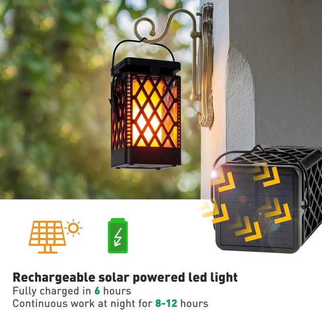 Alt view image 5 of 7 - Hanging Solar Lanterns Color Changing & Fixed 9 Modes Waterproof Outdoor Lights, Flickering Flame Camping Lanterns for Garden, Patio, Pathway (2 Pack)