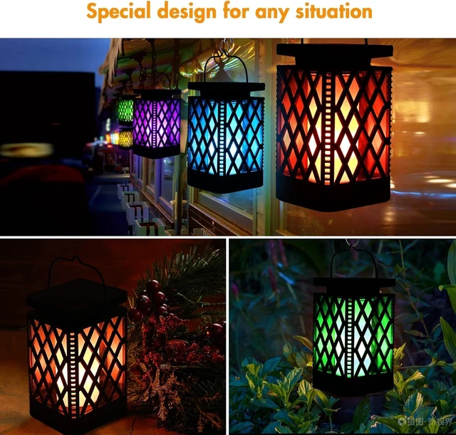 Alt view image 7 of 7 - Hanging Solar Lanterns Color Changing & Fixed 9 Modes Waterproof Outdoor Lights, Flickering Flame Camping Lanterns for Garden, Patio, Pathway (2 Pack)