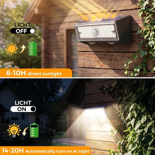 Alt view image 6 of 7 - 8 Pack 2-in-1 Solar Motion Sensor Wall Lights IP65 Waterproof with 36 LED Main Light + 2 LED 9-Color RGB Ambient Lighting for Patio, Yard, Fence, Garden
