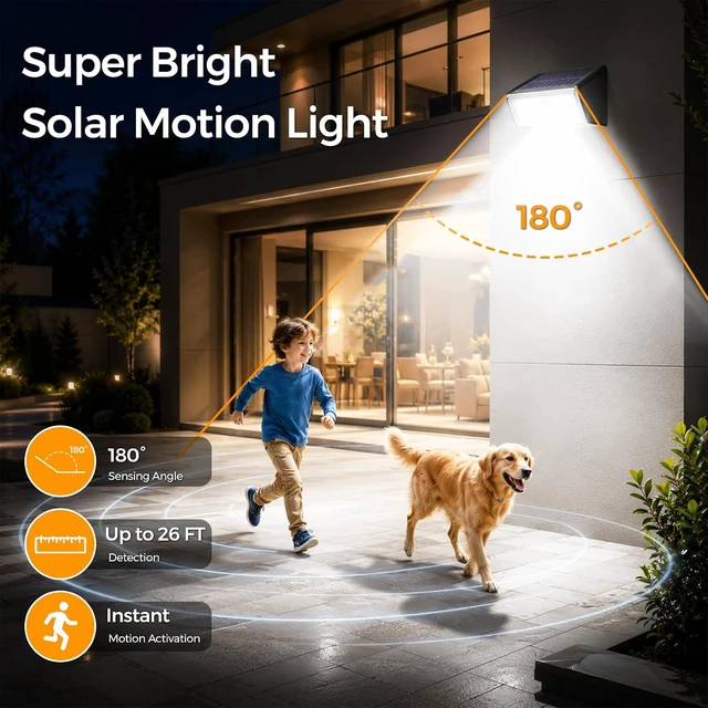 Alt view image 7 of 7 - 8 Pack 2-in-1 Solar Motion Sensor Wall Lights IP65 Waterproof with 36 LED Main Light + 2 LED 9-Color RGB Ambient Lighting for Patio, Yard, Fence, Garden