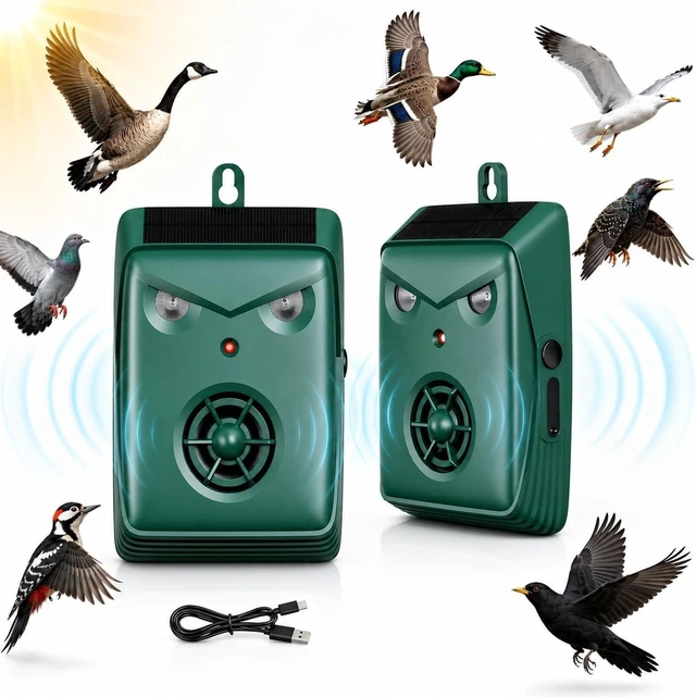 Main image of 2 Pack Ultrasonic Outdoor Bird Repellent for Pigeons, Starlings & Crows