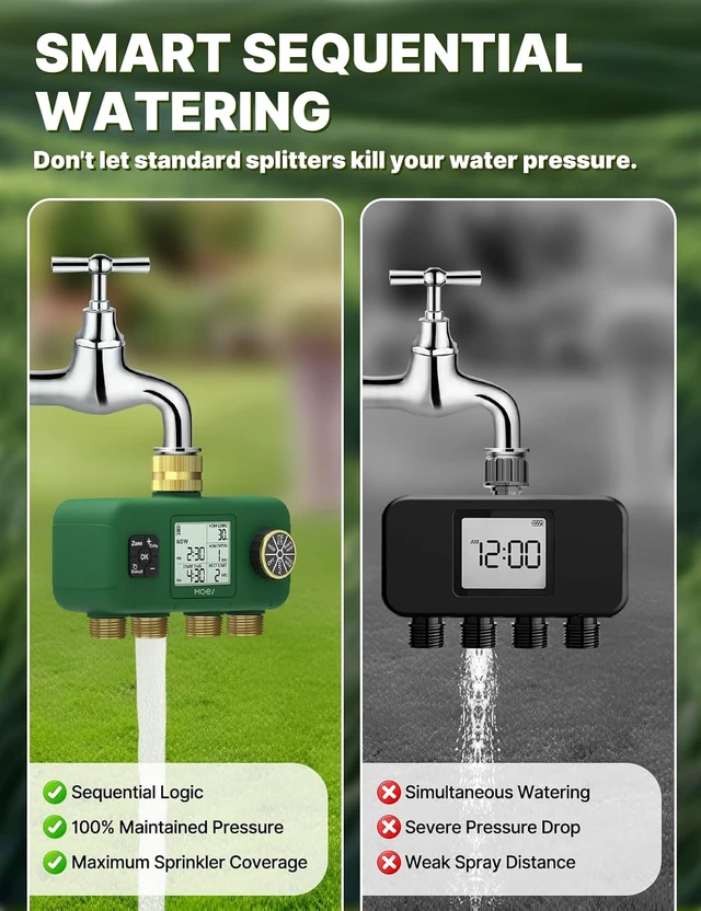 Alt view image 5 of 7 - 4-Zone Water Timer with Brass Fittings & Sequential Watering, No Wi-Fi