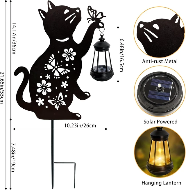 Alt view image 2 of 7 - Black Cat Solar Hanging Lantern Outdoor Waterproof Garden Decor