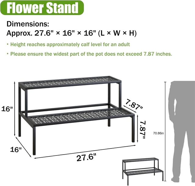 Alt view image 2 of 5 - Heavy Duty 2-Tier Metal Plant Stand Flower Pot Holder Rack