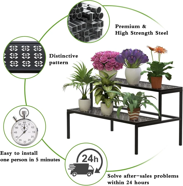 Alt view image 5 of 5 - Heavy Duty 2-Tier Metal Plant Stand Flower Pot Holder Rack