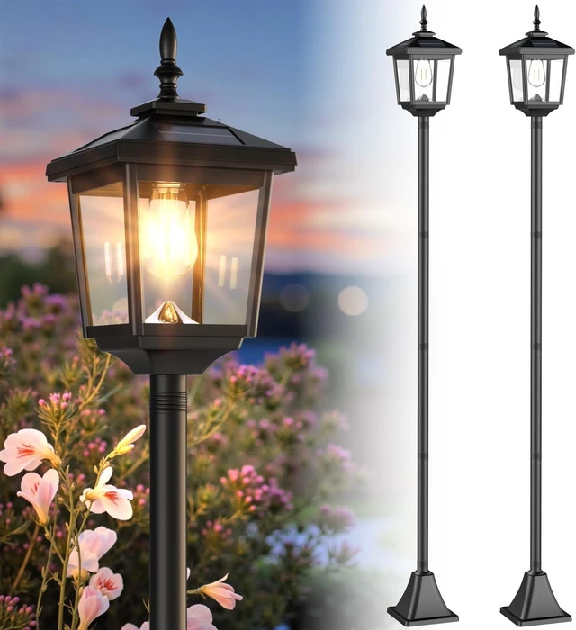 Main image of 68" Solar Lamp Post Lights Outdoor, 2-Pack 2700K Dusk to Dawn Waterproof Posts for Garden, Patio, Lawn, Pathway, Driveway, Front Porch (Warm)