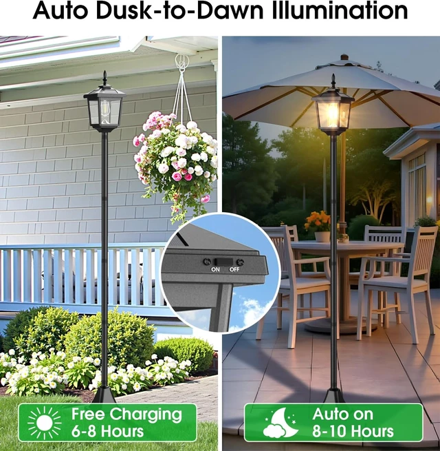 Alt view image 4 of 7 - 68" Solar Lamp Post Lights Outdoor, 2-Pack 2700K Dusk to Dawn Waterproof Posts for Garden, Patio, Lawn, Pathway, Driveway, Front Porch (Warm)