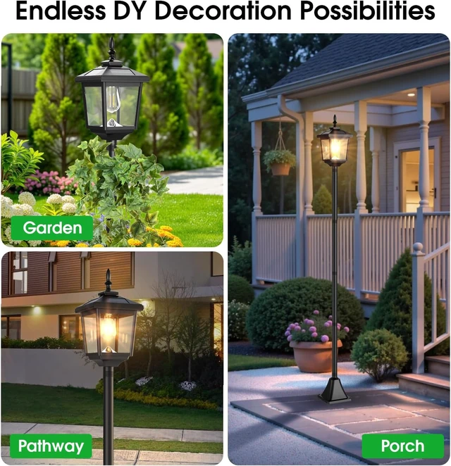 Alt view image 5 of 7 - 68" Solar Lamp Post Lights Outdoor, 2-Pack 2700K Dusk to Dawn Waterproof Posts for Garden, Patio, Lawn, Pathway, Driveway, Front Porch (Warm)