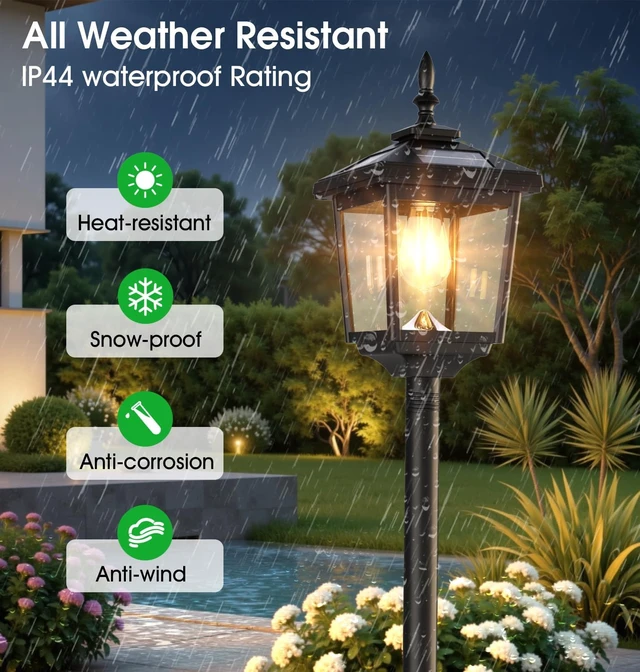 Alt view image 6 of 7 - 68" Solar Lamp Post Lights Outdoor, 2-Pack 2700K Dusk to Dawn Waterproof Posts for Garden, Patio, Lawn, Pathway, Driveway, Front Porch (Warm)