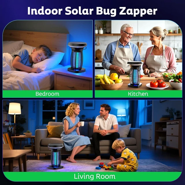 Alt view image 7 of 7 - Outdoor Solar Bug Zapper 4200V Electric Mosquito Killer for Patio