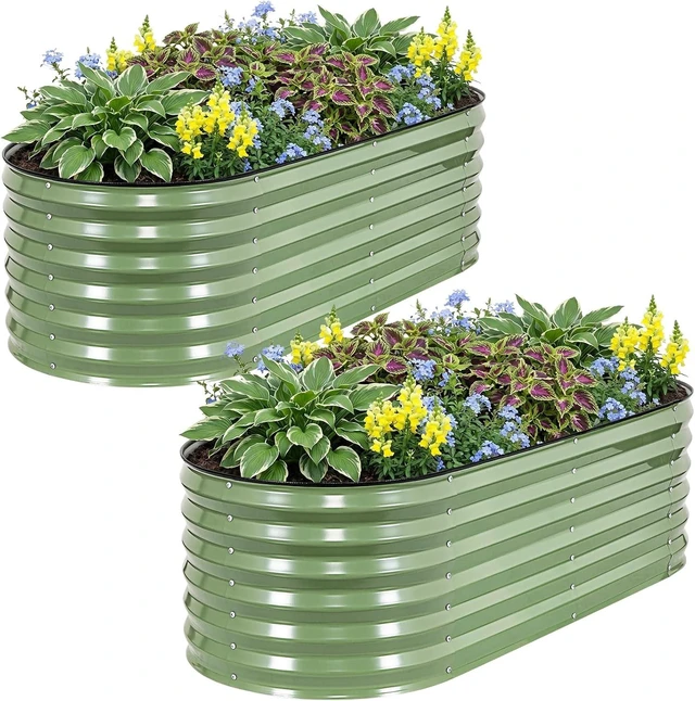 Main image of 2 Pack 4-in-1 Modular 5x2x1.4ft Raised Garden Bed, Olive Green