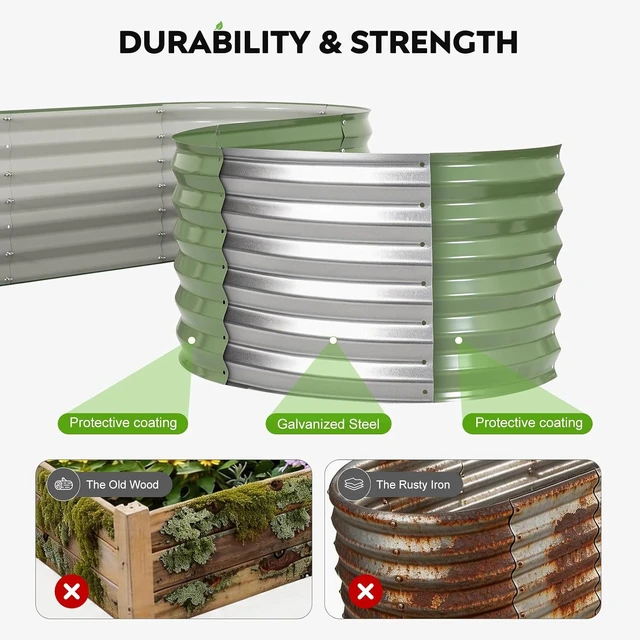 Alt view image 6 of 7 - 2 Pack 4-in-1 Modular 5x2x1.4ft Raised Garden Bed, Olive Green