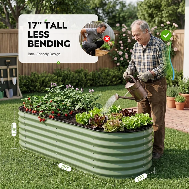 Alt view image 5 of 7 - 2 Pack 4-in-1 Modular 5x2x1.4ft Raised Garden Bed, Olive Green