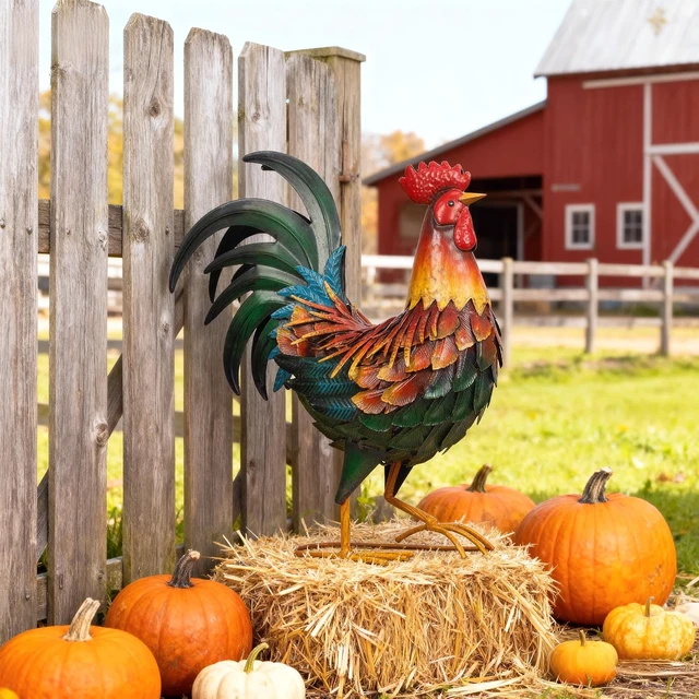 Alt view image 5 of 7 - Metal Rooster Garden Statue Chicken Yard Art Outdoor Sculpture