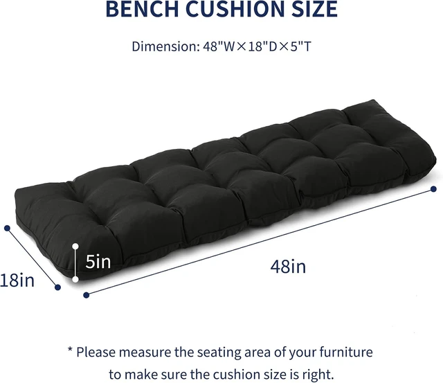 Alt view image 2 of 7 - 48x18x5 Inch Black Outdoor Bench Cushion