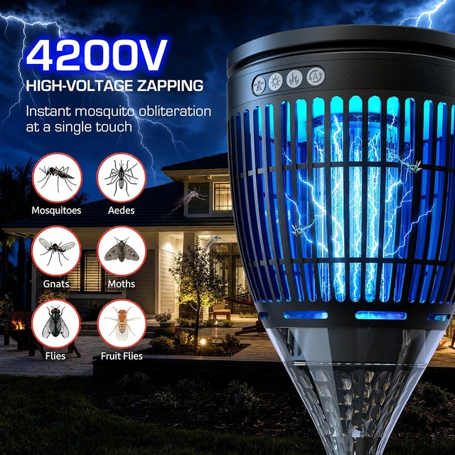 Alt view image 3 of 7 - Outdoor Solar Bug Zapper Mosquito Zapper with Flame & Projector Light
