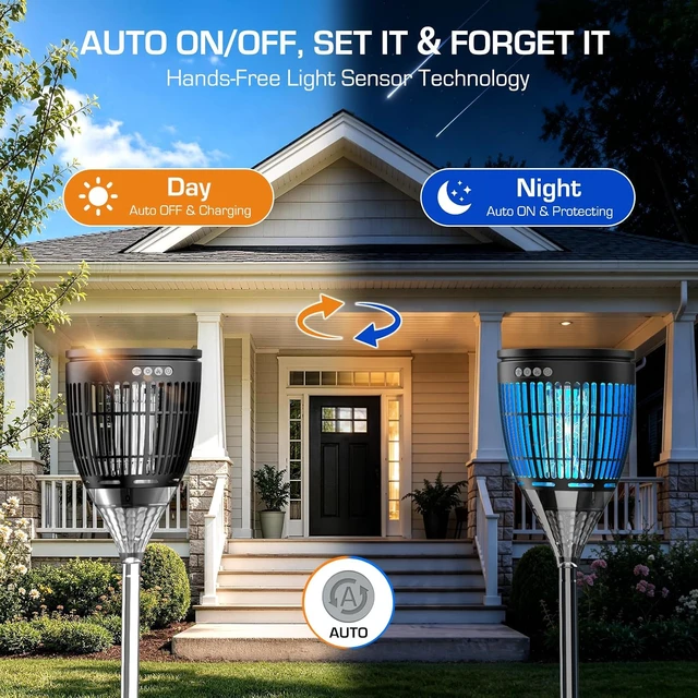 Alt view image 5 of 7 - Outdoor Solar Bug Zapper Mosquito Zapper with Flame & Projector Light