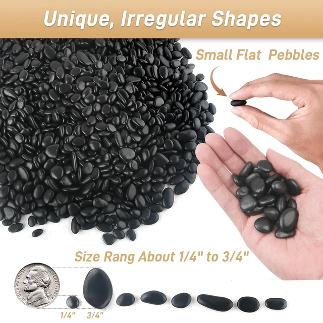 Alt view image 2 of 7 - 45LB Polished Black Pebbles, 1/4" - 3/4" Natural Smooth River Rocks & Decorative Gravel for Vases, Planters, Garden, Indoor Outdoor