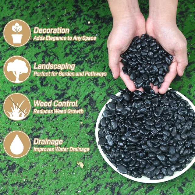 Alt view image 3 of 7 - 45LB Polished Black Pebbles, 1/4" - 3/4" Natural Smooth River Rocks & Decorative Gravel for Vases, Planters, Garden, Indoor Outdoor