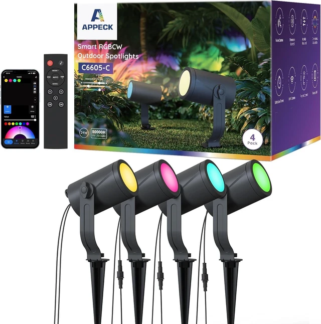Main image of 24W Smart Landscape Lighting Kit 4 Pack RGBCW Outdoor Spot Lights