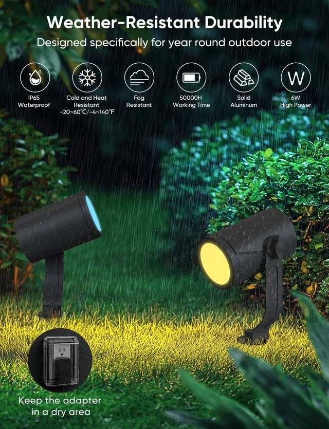 Alt view image 6 of 7 - 24W Smart Landscape Lighting Kit 4 Pack RGBCW Outdoor Spot Lights