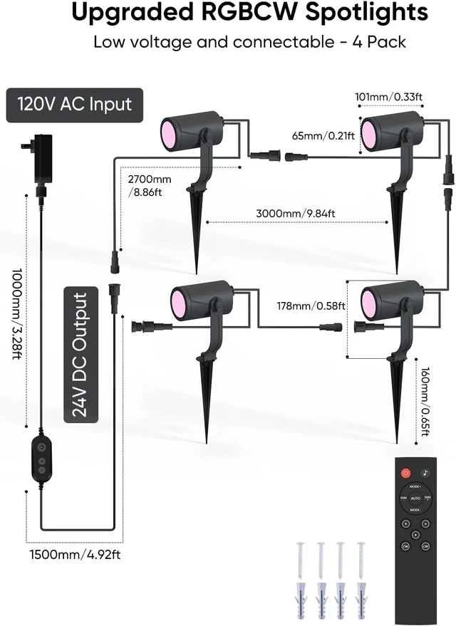 Alt view image 3 of 7 - 24W Smart Landscape Lighting Kit 4 Pack RGBCW Outdoor Spot Lights