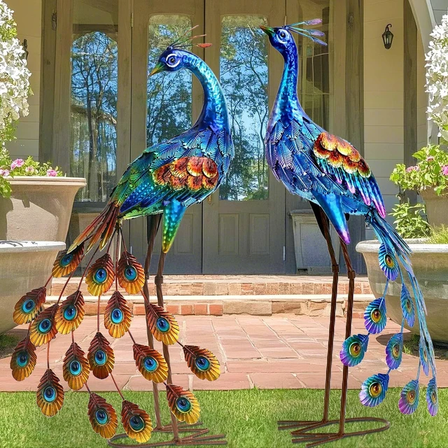 Alt view image 4 of 7 - Metal Peacock Outdoor Garden Statue & Sculpture