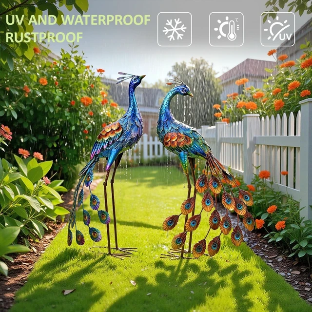 Alt view image 5 of 7 - Metal Peacock Outdoor Garden Statue & Sculpture