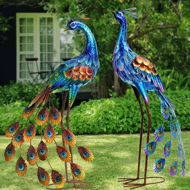 Alt view image 6 of 7 - Metal Peacock Outdoor Garden Statue & Sculpture
