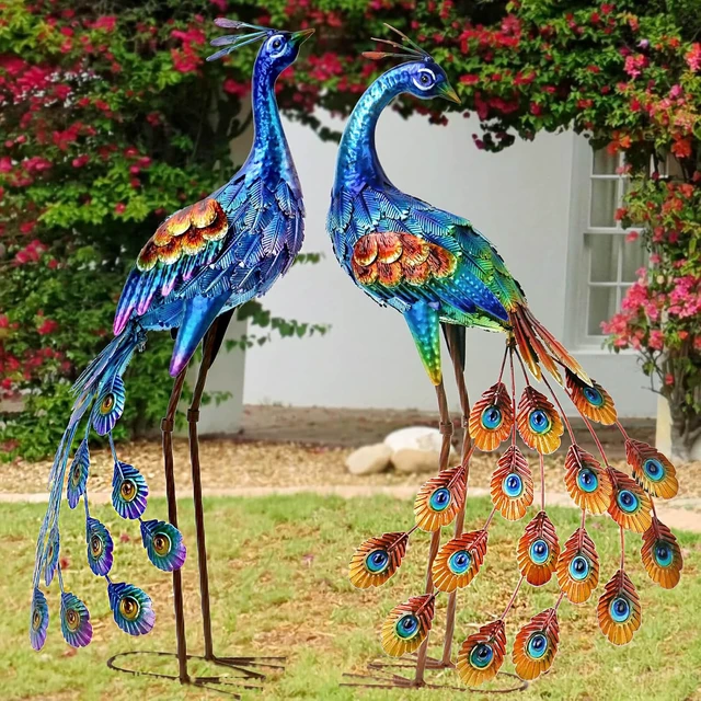Alt view image 7 of 7 - Metal Peacock Outdoor Garden Statue & Sculpture