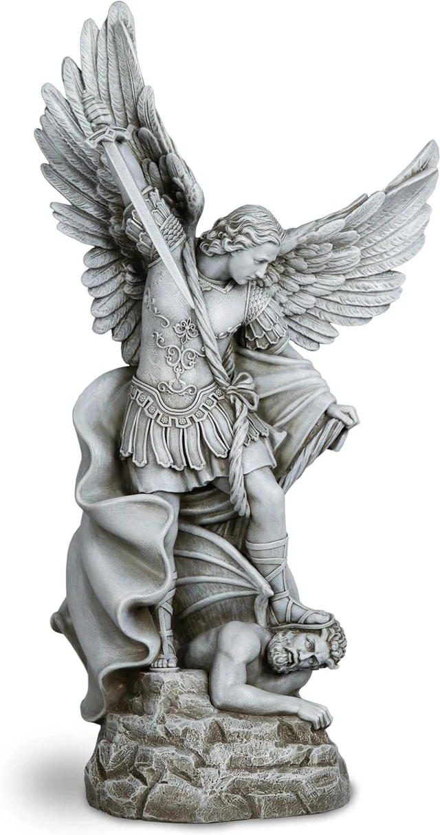 Main image of 20.5" Large Saint Michael Statue Outdoor Archangel Slaying Satan, San Miguel Arcangel Religious Garden Sculpture for Porch, Patio or Church Entryway