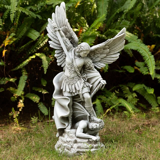 Alt view image 2 of 7 - 20.5" Large Saint Michael Statue Outdoor Archangel Slaying Satan, San Miguel Arcangel Religious Garden Sculpture for Porch, Patio or Church Entryway