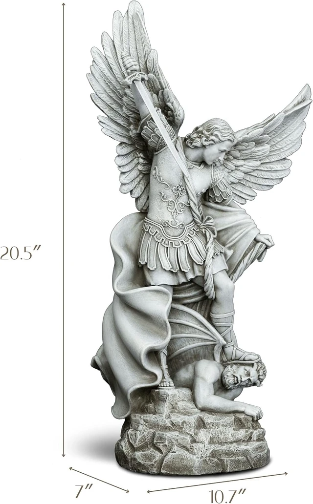 Alt view image 3 of 7 - 20.5" Large Saint Michael Statue Outdoor Archangel Slaying Satan, San Miguel Arcangel Religious Garden Sculpture for Porch, Patio or Church Entryway