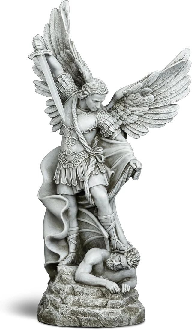 Alt view image 4 of 7 - 20.5" Large Saint Michael Statue Outdoor Archangel Slaying Satan, San Miguel Arcangel Religious Garden Sculpture for Porch, Patio or Church Entryway