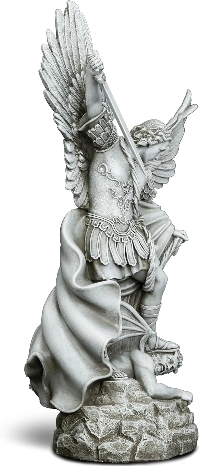 Alt view image 5 of 7 - 20.5" Large Saint Michael Statue Outdoor Archangel Slaying Satan, San Miguel Arcangel Religious Garden Sculpture for Porch, Patio or Church Entryway