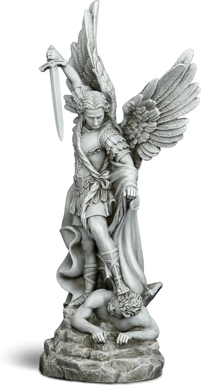 Alt view image 6 of 7 - 20.5" Large Saint Michael Statue Outdoor Archangel Slaying Satan, San Miguel Arcangel Religious Garden Sculpture for Porch, Patio or Church Entryway