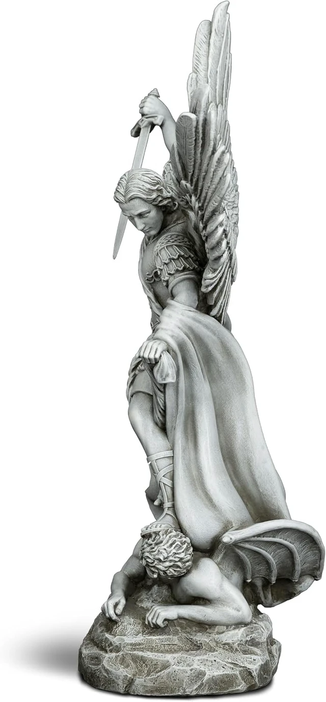 Alt view image 7 of 7 - 20.5" Large Saint Michael Statue Outdoor Archangel Slaying Satan, San Miguel Arcangel Religious Garden Sculpture for Porch, Patio or Church Entryway