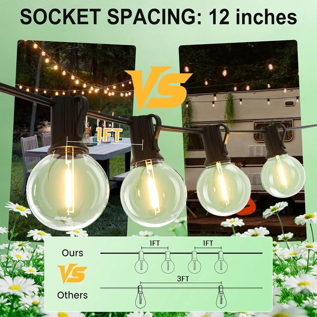Alt view image 2 of 7 - 30FT Outdoor String Lights with 28 Bulbs (1 FT Apart) & Remote for Patio