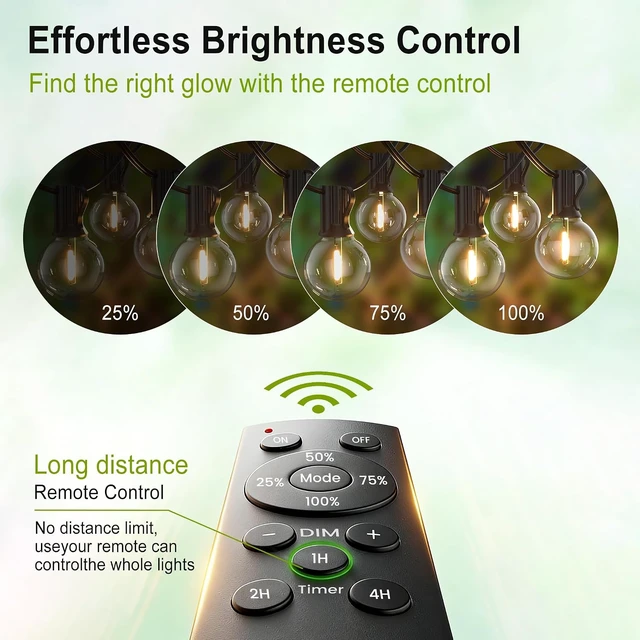 Alt view image 5 of 7 - 30FT Outdoor String Lights with 28 Bulbs (1 FT Apart) & Remote for Patio