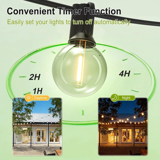 Alt view image 6 of 7 - 30FT Outdoor String Lights with 28 Bulbs (1 FT Apart) & Remote for Patio