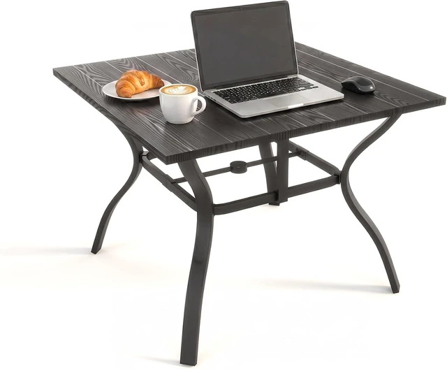 Main image of Wood-Grain Patio Outdoor Dining Table All-Weather Metal Square Table with Umbrella Hole, for Party, Lawn & Garden (37.8" x 37.8") Black