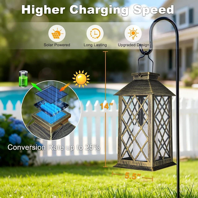 Alt view image 5 of 7 - 14" Solar Lanterns Outdoor Waterproof Flameless Candle Mission Garden Lights for Table, Halloween Decor ( 2 Packs Brush-Painted Antique Gold Color)