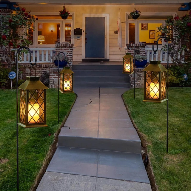 Alt view image 6 of 7 - 14" Solar Lanterns Outdoor Waterproof Flameless Candle Mission Garden Lights for Table, Halloween Decor ( 2 Packs Brush-Painted Antique Gold Color)