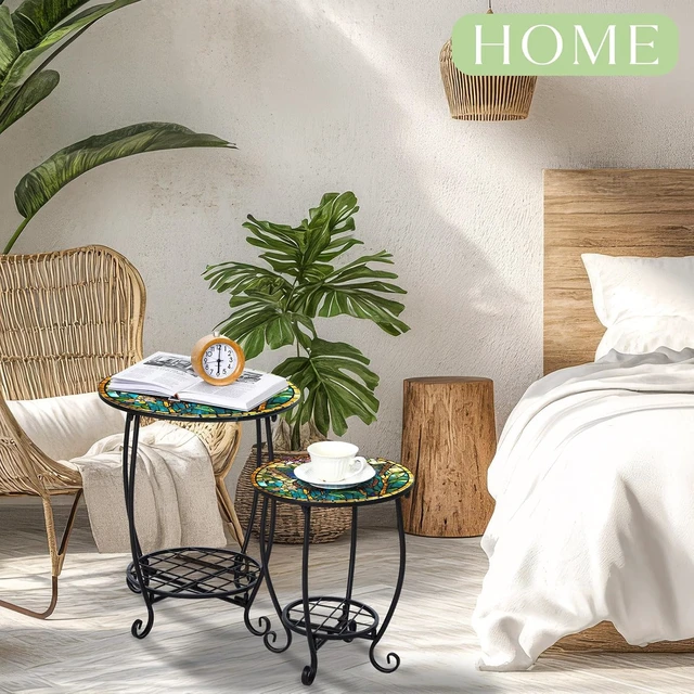 Alt view image 6 of 7 - 2 Small Outdoor Side Tables, 12" & 16" Butterfly Patio End Table