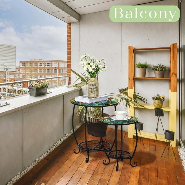 Alt view image 5 of 7 - 2 Small Outdoor Side Tables, 12" & 16" Butterfly Patio End Table