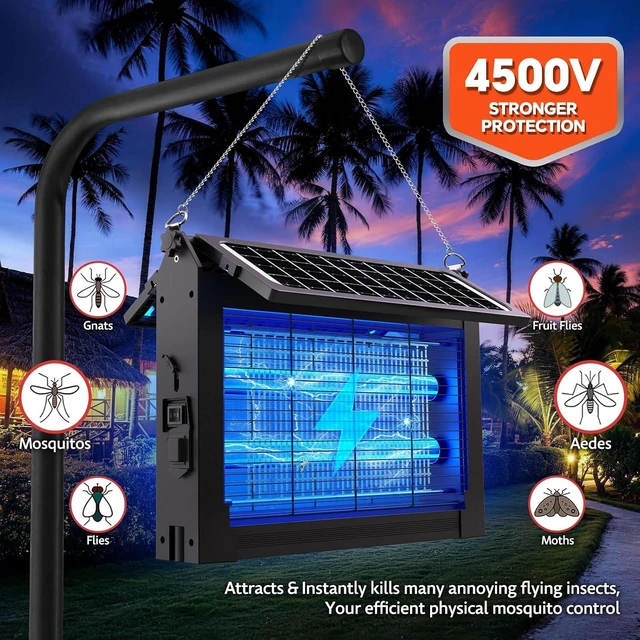 Alt view image 3 of 7 - Dual Solar Panel Bug Zapper Outdoor 4500V Mosquito Zapper & Fly Trap