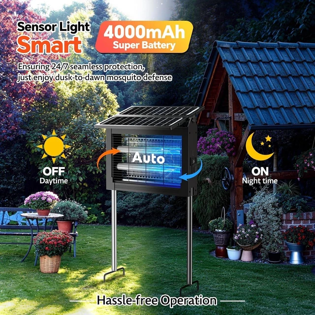 Alt view image 4 of 7 - Dual Solar Panel Bug Zapper Outdoor 4500V Mosquito Zapper & Fly Trap