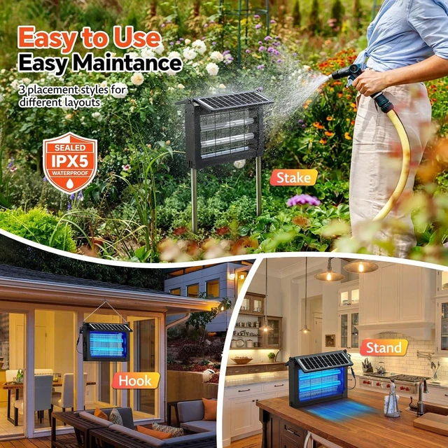 Alt view image 5 of 7 - Dual Solar Panel Bug Zapper Outdoor 4500V Mosquito Zapper & Fly Trap